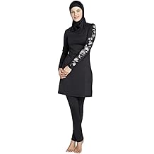 Women Modest Muslim Swimsuit Full Coverage Swimwear Islamic Hijab Swimming Burkini Swim Suit Solid Color