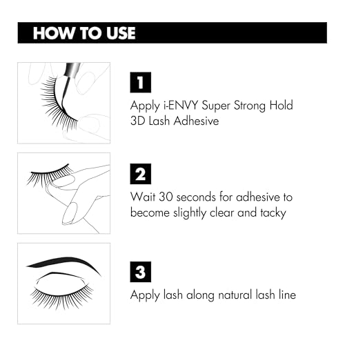 i-Envy Super Strong Hold 3D Strip Lash Glue Brush-On False Eyelash Adhesive, Waterproof, Hypoallergenic, Latex & Formaldehyde Free (Black) - Thumbnail 4