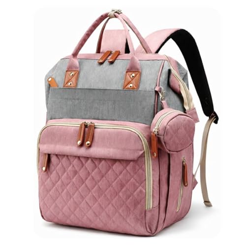 Mochila Bolsa de Fraldas Maternidade Gestante 3 Bolsos Térmicos Para Mamadeira Prende no Carrinho de Bebê - Rosa e Cinza