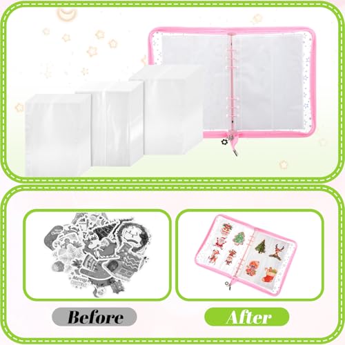 Image of Feifeiya 3 Pack 3 in 1 Sticker Storage Organizer Binder A5 Reusable Sticker Collecting Book Album Holder with Zipper Cards Keeper with 140 Pockets (Pink Blue Green)