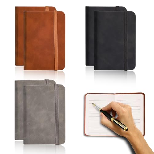 KUBDPQOR Notebook, 6 Stück Tragbares Notizbuch A7, Mini Notizbuch (2.95x4.3 200 Seiten), Hardcover Notizbuch, Notizblock A7, Dickes Liniertes Papier Notizbücher, Perfekt für Unterwegs(3 Farben)