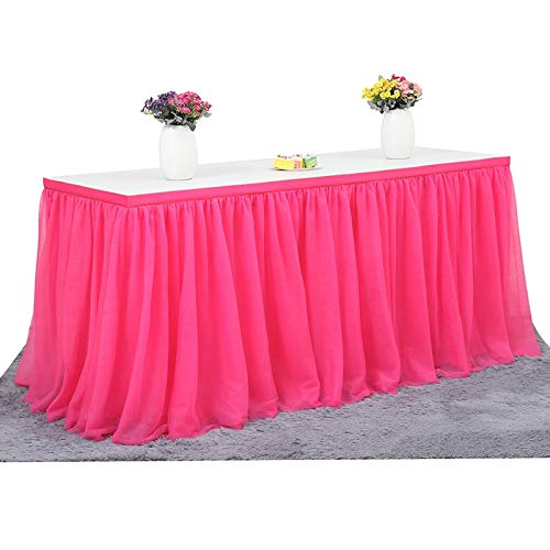 Candora 6 Ft Pink Tulle Table Skirt For Rectangle Or Round Tables Tutu Table Cloth For Party,Wedding,Birthday Party&Home Decoration,Table Skirting L 6(Ft) H 30In (Rose) #TOP6