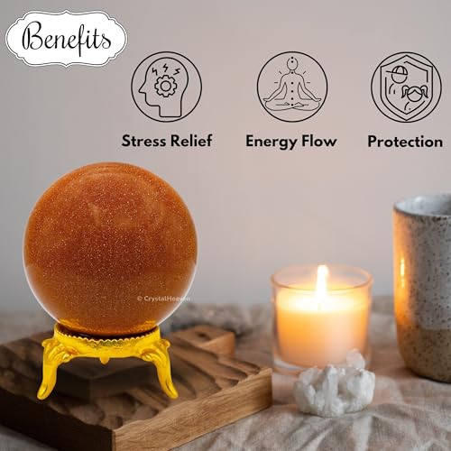 Image of Certified Red Goldstone Crystal Ball for Meditation - Premium Crystal Vastu Items for Home and Feng Shui Items for Good Luck - Ideal for Pooja Supplies and Spiritual Practices (1.5 inch Inch)