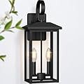 18" Large Black Outdoor Wall Light Fixture, 2-Light Waterproof ETL Listed Outdoor Wall Lamp with Clear Glass, E12 Socket, Aluminum Outside Garage Light Lantern for House, Porch, Patio, Garage