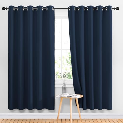 Image of NICETOWN Blackout Curtains Panels for Living Room, 2 Panels, 66 x 70 Inch, Navy, 3 Pass Microfiber Noise Reducing Thermal Insulated Solid Ring Top Blackout Window Drapes