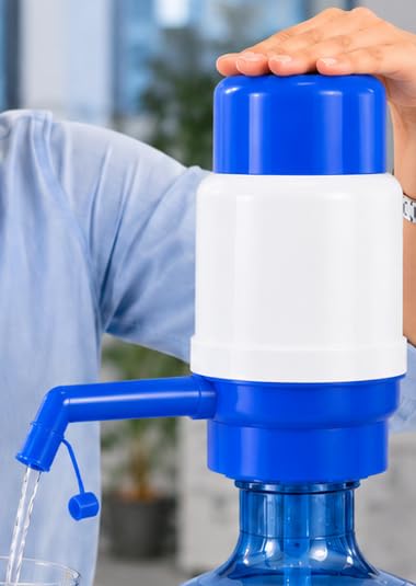 Image of Manual Water Dispenser Pump for 20L Bottle|Hand Press Drinking Water Pump| (Use for School, Office,Home,Shop,Hotel,Market, Outdoors) Easy Fit Vacuum Action Water Dispenser (Blue and White)