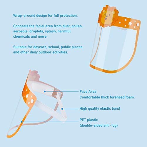 9-Pack Kids' Safety Face Shields Fully Wrap-Around Protection Breathable Covering Clear Visor Cartoon Animals Reusable Lightweight High-Transparency Elastic Headband Pad Comfortable Fit For Boys Girls #TOP2