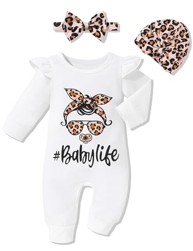 Image of Gaupafmb Baby Girl Clothes Long Sleeve Little Sister Print Romper 3Pcs Cute Baby Girl Outfit