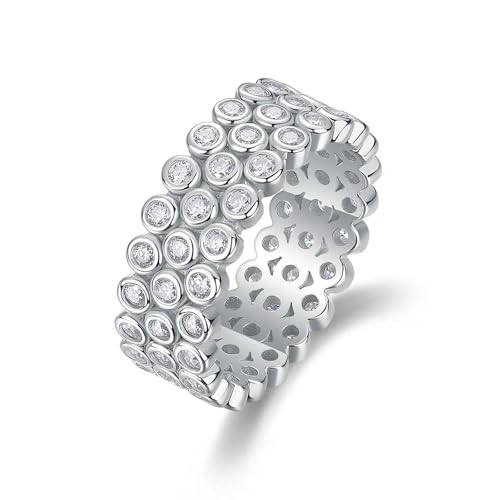 [�����ȓX] 925 Sterling Silver Ring for Men Women Luxury Zircon Wedding Ring Cubic Zirconia Wedding Band Jewelry Adjustable Minimali