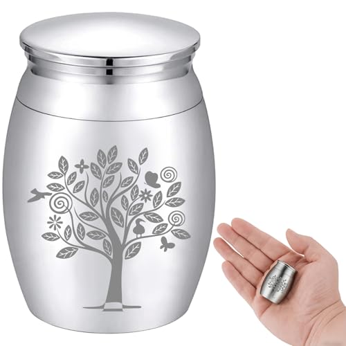 CREATCABIN Petite Urne Souvenir Arbre de Vie Mini Urnes Funéraires Porte-Cendres Miniature Enterrement Conteneur Funéraire Gravure en Acier Inoxydable pour...