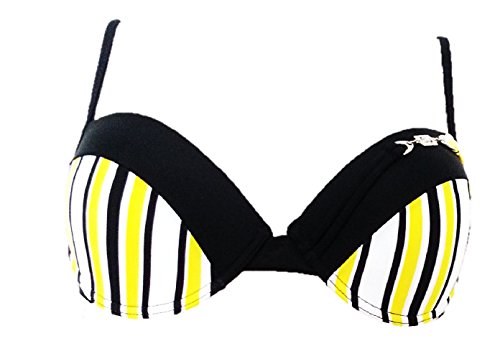 Accessoire Top Tendance Haut de Maillot de Bain Femme Amovible Push Up Bretelles Réglables avec Coussinets Supplémentaires Fournis Noir et Jaune (42)… Cover