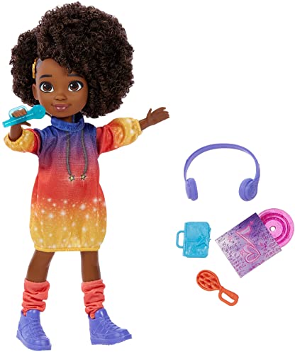 Karma's World Singing Star Karma Doll (8.7 Pulgadas), Canta 2 Canciones, Incluye Accesorios de música como micrófono, Auriculares y Discos coleccionables Cover