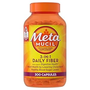 Metamucil 3-in-1 Fiber Capsules, Daily Psyllium Husk Fiber Supplement, Fiber Capsules for Digestive Health, Plant-Based Psyllium Husk Fiber Capsules, #1 Doctor Recommended Fiber Brand, 300ct Capsules
