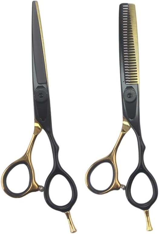 ヘアカットシザー、6インチブラックゴールドサロン9CRステンレススチール理髪ヘアカット間伐シザーヘアカットセット用シザー、
