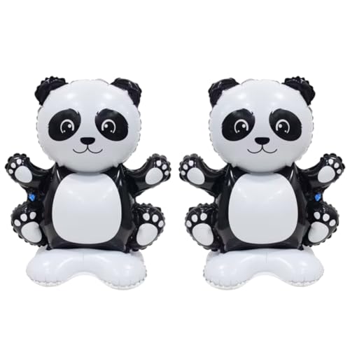 2 Pack Panda Foil Balloons with Stands - Giant Cute Panda Balloons for Asian Theme Party, Kids Birthday Decor