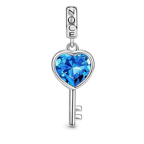 Image of GNOCE Blue Love Heart Key Pendant Charm 925 Sterling Silver Dangle Charm Fit Bracelet/Necklace for Women Girls Wife Daughter