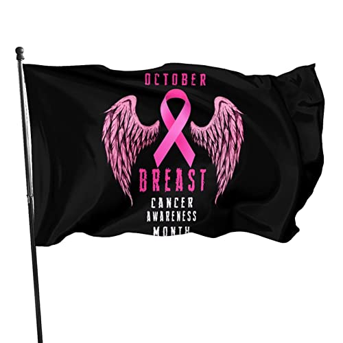 Pink Ribbon National Breast Cancer Awareness Month Flag 3x5 Ft With Two Brass Grommets, Double Stitched Vivid Color Anti Fading