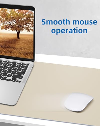 Image of AFIING Leather Desk Pad Protector, Mouse Pad, Office Desk Mat, Non-Slip PU Leather Desk Blotter, Large Desk Mat, Waterproof Keyboard Mat for Office /Home /Decor (Beige, 55 inch x 17 inch)
