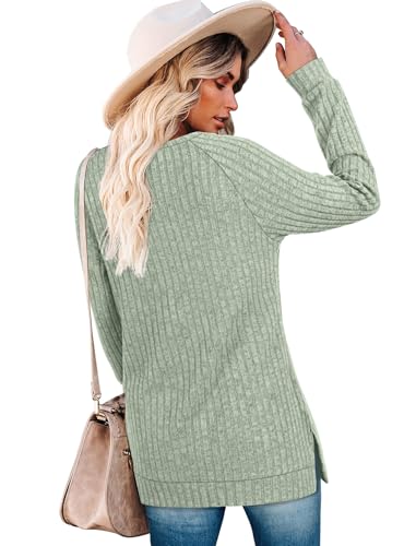 Image of Bofell Long Sleeve Shirts for Women Lightweight Button Decor Tunic Tops Side Split