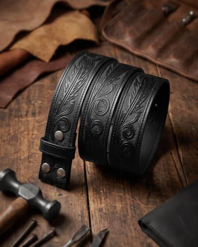 Image of CHAOREN Western Belts for Men without Buckle, 1.5 inch Full Grain Leather Strap | Cowboy Country Mexican Style, Tooled & Smooth, Secure Snap Design, Interchangeable Buckle, Gift Box