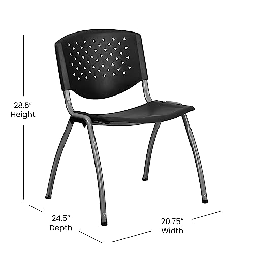Flash Furniture 5-RUT-F01A-BK-GG Hercules Series Plastic Contoured Lobby Chairs With Perforated Backs, Ergonomic Stacking Chairs For Offices thumb #2