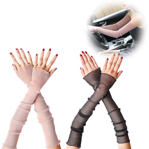 LJFEA 2 pares de manguitos de protección solar para mujer manguitos de encaje transpirables manguitos deportivos antideslizantes para niñas