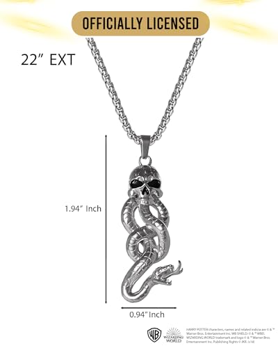 Harry Potter Dark Mark Skull and Snake Pendant Necklace for Men Official License, 22" 316L Stainless Steel Necklace4