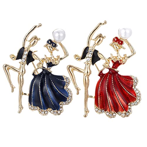 Image of Prince Princess Dancing Couple Brooch Rhinestones Pearl Decorative Red