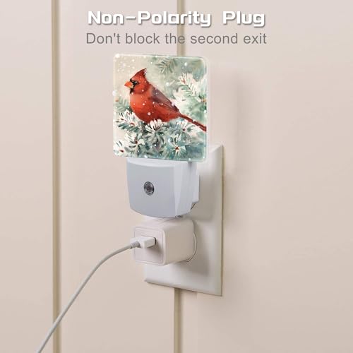 Image of Winter Cardinal Pine Tree Night Light, Christmas Snow Red Cardinal Dusk to Dawn Night Light Plug in, 0.5w Energy Saving Sleep Friendly NightLight for Kids Boys Girls Home Decor