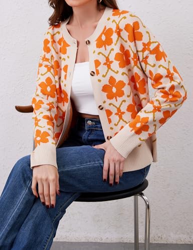 Image of Anoumcy Floral Cardigan Sweaters for Women Lightweight Button Up Flower Printed Pattern Cardigans Fall Knit Sweater Tops