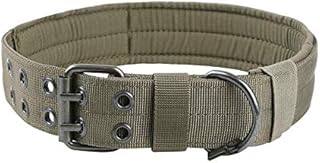Width Dog Collar Adjustable Metal D Ring & Buckle Working Dog Collar for Medium Large Dogs (Army Green, XL)
