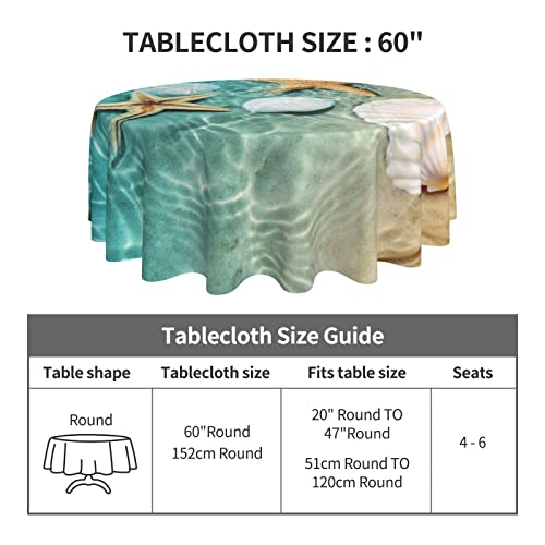 Beach Starfish Shell Round Tablecloth Washable Reusable Decoration Table Cover For Kitchen Party 60" #TOP3