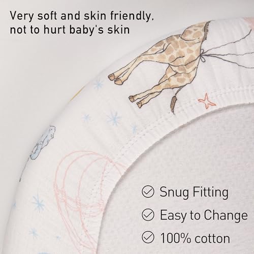 Image of Muslin Bassinet Fitted Sheets 2 Pack, Soft Breathable Cotton Baby Bassinet Mattress Sheet Set, 360 Elastic Snug Fit, Universal for Oval, Rectangle (Cute Animals, Bassinet Sheets 2 Pack)