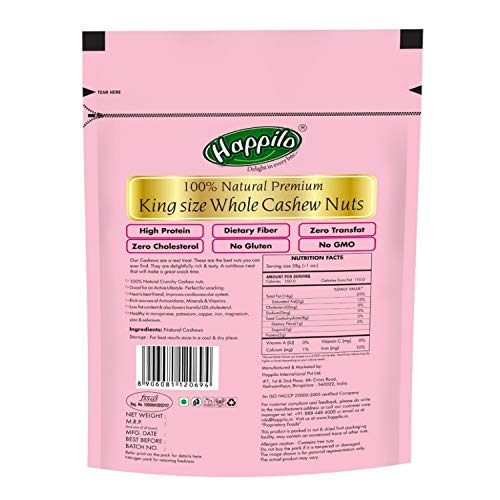 Image of Happilo 100% Premium King Size Whole Cashew Nuts, 200g & 100% Natural Premium Californian Almonds, 200g Combo