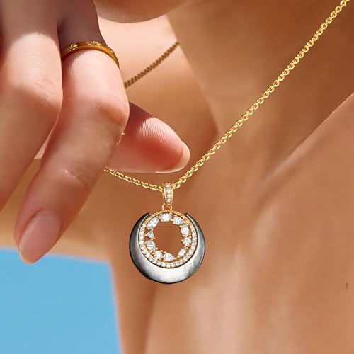 Fettero Dainty Necklaces for Women - 14K Gold Plated Delicate Moon Crescent Pendant Necklace Charm Gold Necklace Jewelry for Women