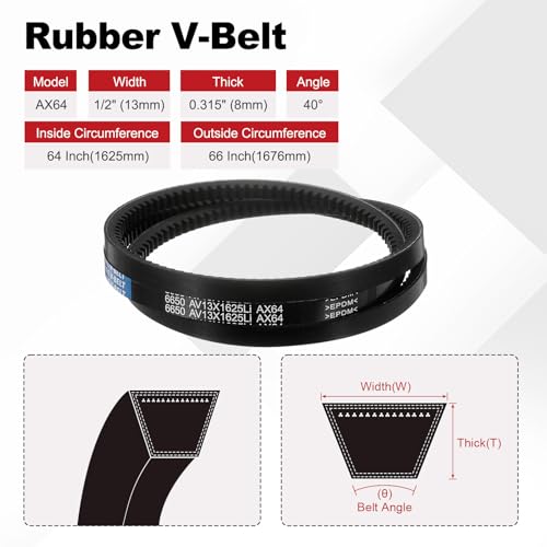 Image of AX64 Belt, Raw Edge Cogged Industrial Rubber EPDM V-Belt, Pack of 1