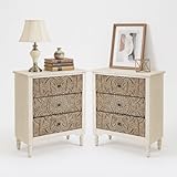 SUNBURY Vintage Wooden Nightstand Set 2, Wood Accent Table with 3 Drawers, Elegant Bedside Table Dresser for Bedroom, Living Room (Lotus)