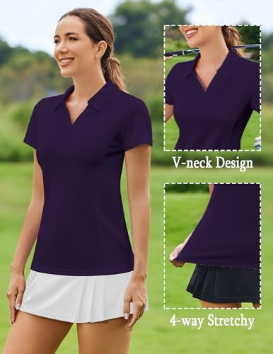 Image of PINSPARK Womens Golf Shirt Short Sleeve Polo V-Neck Quick Dry Tennis Tops | Moisture-wicking Breathable Fabric, Classic Collar, Slim Fit, Ideal for Golf Tennis Pickleball Casual