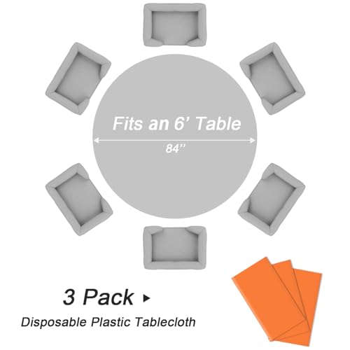 QIKSION Orange Round Tablecloth 3 Pack, 84 Inch Plastic Table Cover Disposable for Parties by QIKSION - Image 5