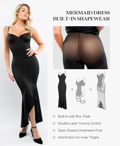 Popilush Corset Dress Built in Shapewear - Formal Dress for Women Deep V Neck Maxi Slip Bridesmaid Dresses for Wedding3