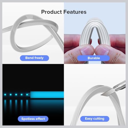 BTF-LIGHTING T1616 5M LED Neon Silikon Profil flexibles Material Milchig weiß DIY-Abdeckung für makellose LED Leisten mit einer Breite von ≤12 mm Neon Lichterkette(ohne LED-Streifen)