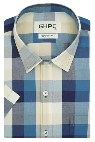 Image of GHPC 100% Cotton Checkered Half Sleeves Regular Fit Formal Shirt for Men