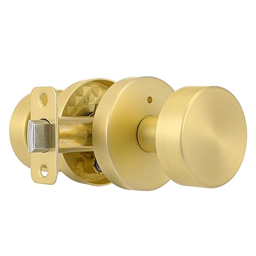 naubea Gold Door Knob Privacy Door Knobs Interior Satin Brass Door Knobs Modern Round Door Handles for Bedroom and Bathroom Brushed Gold Door Knob