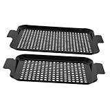 HANABASS 2 Stück Grillplatte Metalltabletthalter Grillpfanne Rechteckiges Ablagetablett Grillaufsatz Für Außengrill Flachgrill Fettauffangbehälter Obst Serviertablett Edelstahl