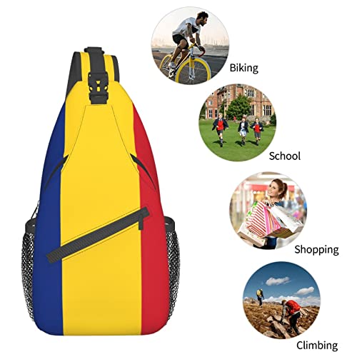 Mochila de un hombro con bandera de Rumania negra unisex miniatura 7