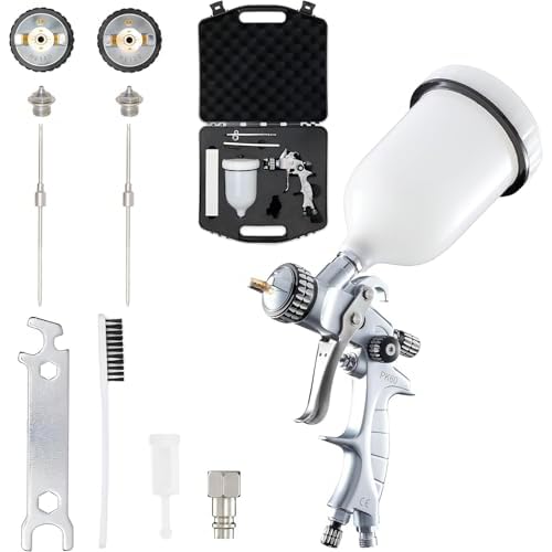 BenBow Lackierpistole PK60 HVLP 1,4mm + 1,8mm Düse im Koffer + Zubehör Set Profi Qualität - Spritzpistole Allzwecklackierpistole Sprühpistole Spraypistole Farbsprühsystem mit 600ml Fließbecher