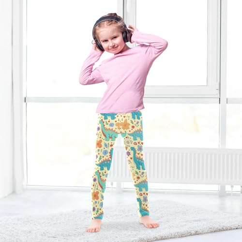 Wusikd Cute Dinosaurs Girls' Leggings Toddler Doodles Hearts Flowers Kids Yoga Pants Dance Active Tights 4T4
