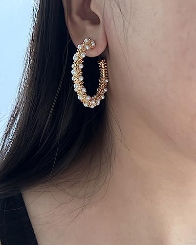 SELOVO Vintage Style Simulated Pearl Hoop Earrings Gold Color for Women4