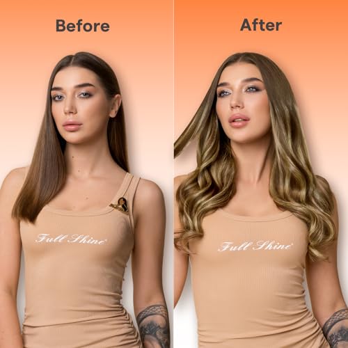 Image of Full Shine Butterfly Weft Hair Extensions Human Hair 20 Inch 100g | Brown Highlights Blonde, Fullness Boost, PU Hole Layer, Straight Natural Look, No Glue No Heat Method