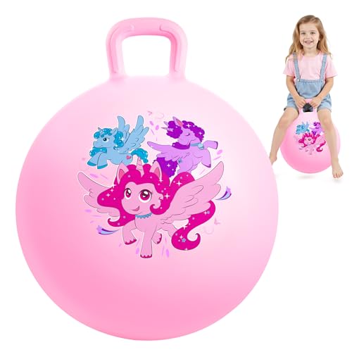 INPODAK Einhorn Hüpfball für Kinder rutschfest Space Hopper 100 KG Belastbar Sprungball mit Griff Aufblasbarer Hopper Ball mit Pumpe 18 Zoll Hüpfball für Kinder 3-8Jahre Drinnen & Draußen